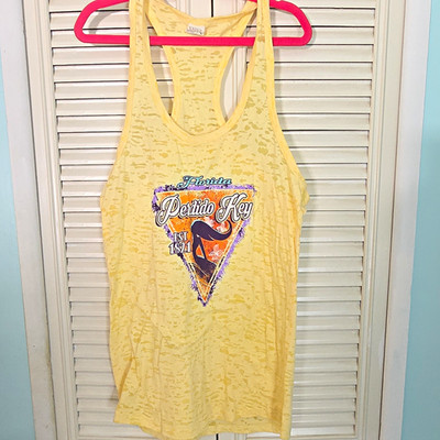 Exist Women's M Yellow Racerback Scoop Neck Florida Perdido Key Graphic Tank
