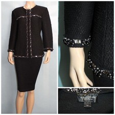 St. John Couture Knits Black Jacket L Size 12 14 Blazer Jeweled Trim Beads Studs