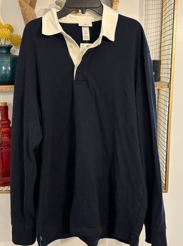 H&M Rugby Polo Shirt Men's medium Blue Navy White Collared Preppy Solid