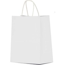 White Paper Gift Bags with Handles Bulk Pack of 25 Medium 8x4.5x10 Inches for