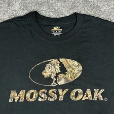 Mossy Oak Camo Logo Shirt Mens XL Black Short Sleeve Hunting Casual Outdoors