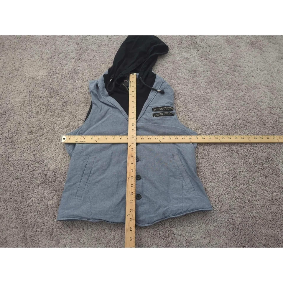 Chaleco con Capucha Guess Para Mujer Talla Mediana Sin Mangas Moto Bolsillos con Cremallera Foto 3 de 4