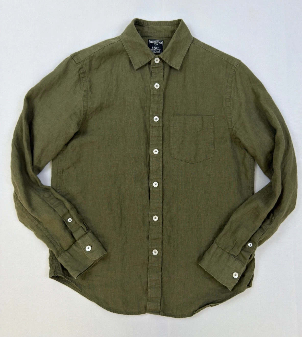 Todd Snyder Baird McNutt Irish Linen Shirt Mens Small Green Olive Button Front
Opens in a new window