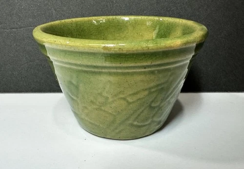 Antique McCoy Green Yellowware Asparagus Miniature Mixing Bowl 3.5" Custard Cup