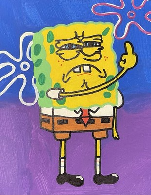 SpongeBob SquarePants Hand-Painted Canvas Painting Cartoon Pop Art Animation