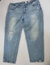 Time and Tru Jeans Sz 18 Womens Blue Distressed Pants Mid Rise Boyfriend Crop