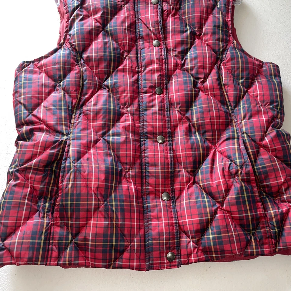 Chaleco acolchado Lands’ End Down acolchado delantero a presión para mujer M 10/12 rojo bolsillos a cuadros Foto 3 de 4