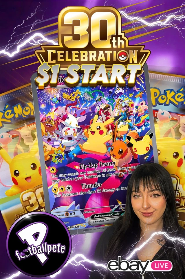 💥30 YEARS OF POKÉMON! 🎉$1 START AUCTIONS W/PFOOTBALL