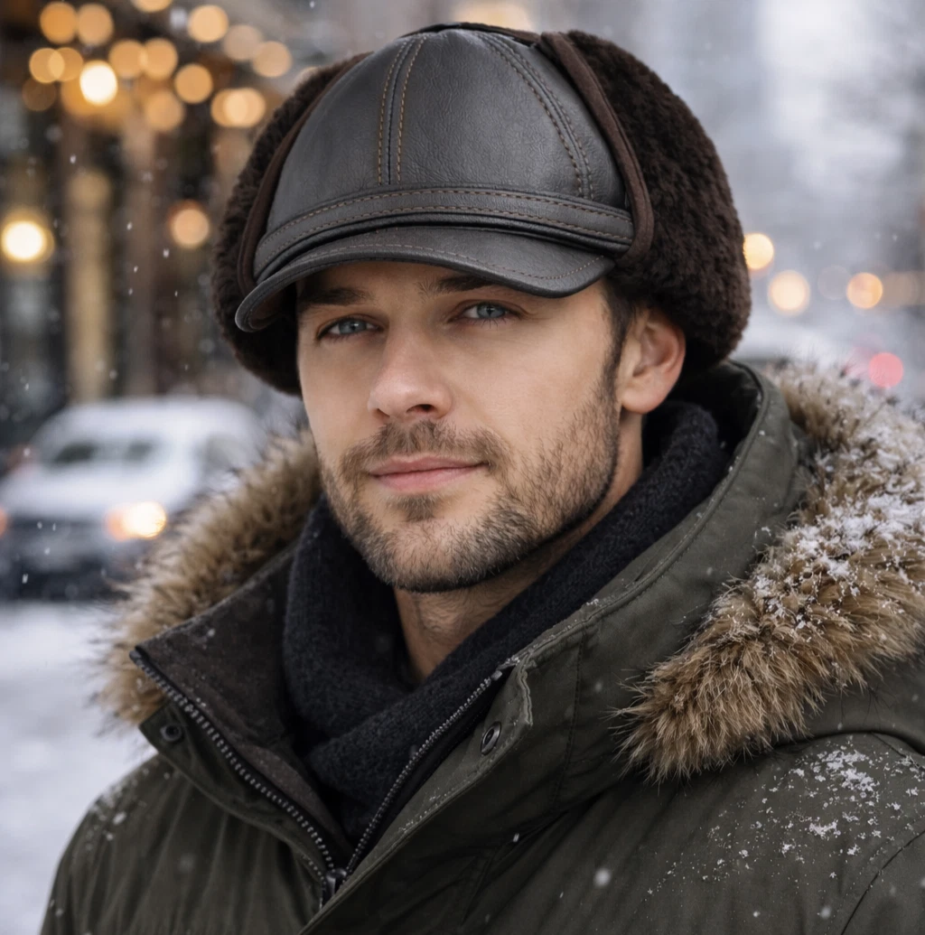 Handmade Brown Shearling Leather Trapper Hat — Warm Winter Aviator Hat for men
Opens in a new window