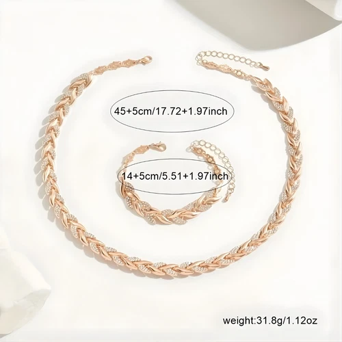 Rhinestone Pave Jewelry Gift Set Leaf Link Necklace Bracelet Women Ladies UK NEW - Picture 5 of 8