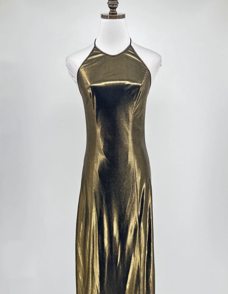 Plein Sud 金色金属吊带弹力修身无袖长裙 — 第 2/4 张图片