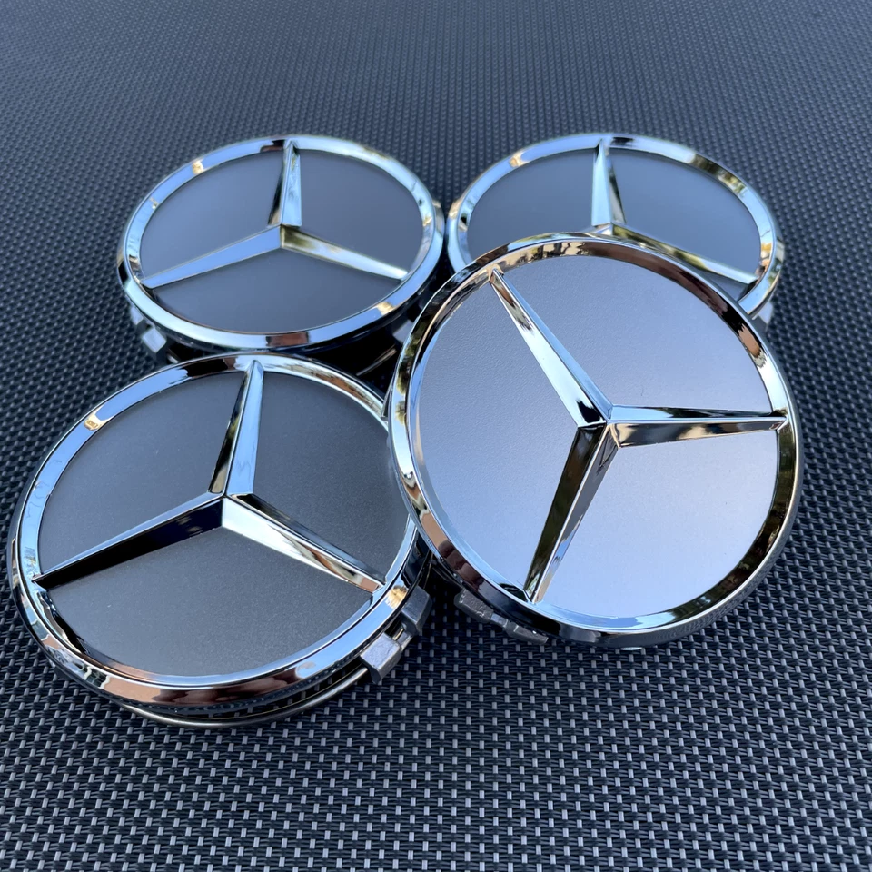 SLIVER MERCEDES BENZ SET OF 4PCS 75 mm Wheel Center Caps Fits Most Models NEW Foto 3 de 4