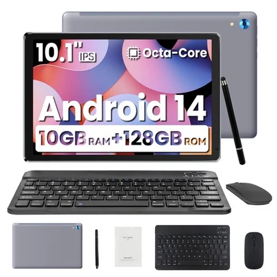 AEEZO 10 Inch Android 14 Wifi Tablet with Keyboard & Stylus 10GB RAM 128GB ROM 1TB US