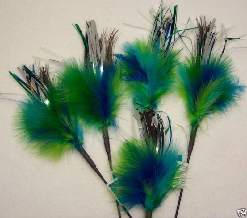 GO CAT 5 lot MYLAR PEACOCK SPARKLER wand cat toy toys kitten Free Shipping