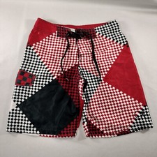 OP Ocean Pacific Board Swim Shorts Black Red Checks Mens Size 28