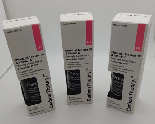 Carbon Theory Night Detox Facial Serum Charcoal,Tea Tree Oil, Vitamin E Lot Of 3