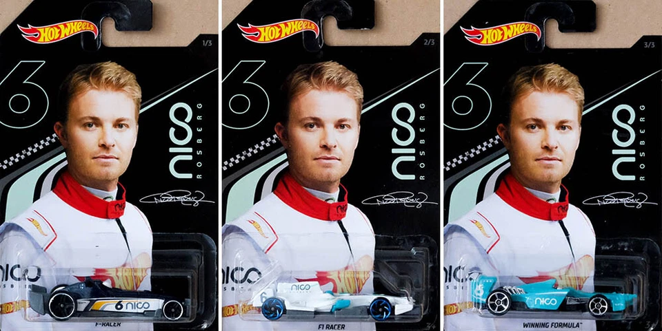 Nico Rosberg Set 3 Modellautos 2019 F1 Formula 1:64 Hot Wheels GGC34