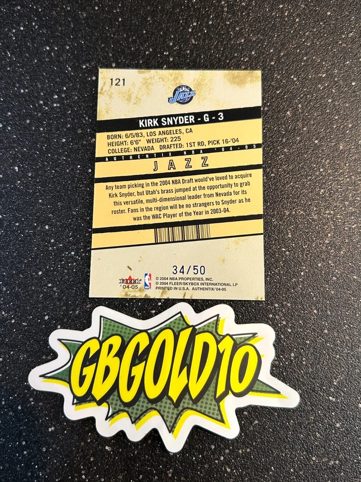 2004-05 Fleer Authentix - 专业门票 #121 Kirk Snyder /50 (RC) 金色 — 第 2/2 张图片