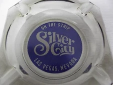 Vintage Silver City Casino Glass Ashtray Las Vegas Strip Blue Face 1974-1999 