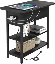 End Table with Charging Station, Flip Top Side Table with USB Ports and Outlets,