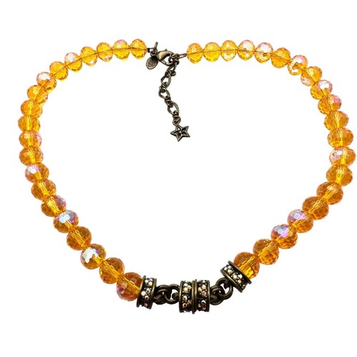 Kirks Folly Womens Necklace Magnetic Orange Crystal Beads Bronze Tone