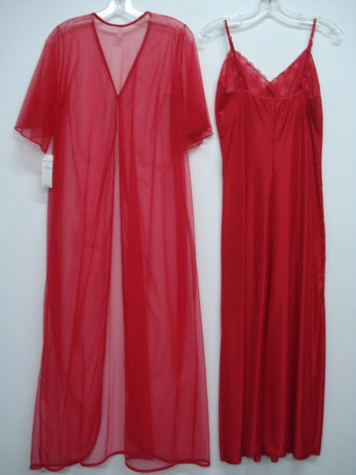 Hecho en EE. UU. Lencería Nancy King Conjunto Largo Peignoir Vestido y Bata Talla Pequeña Rojo #435N Foto 3 de 3