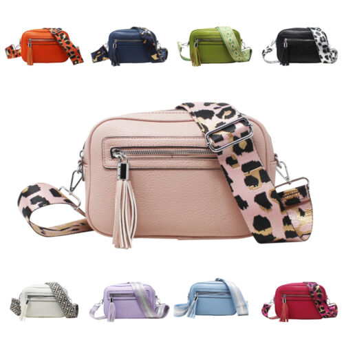Ladies 2 Compartment ZipTassel Crossbody Camera Bag Colourful Strap Handbag 8003 - Afbeelding 1 van 45