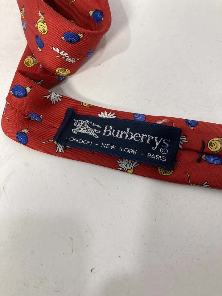 Vintage 90’s Burberrys Mens All Silk Tie-Unique Floral & Snail Design on Red - Image 4 of 4