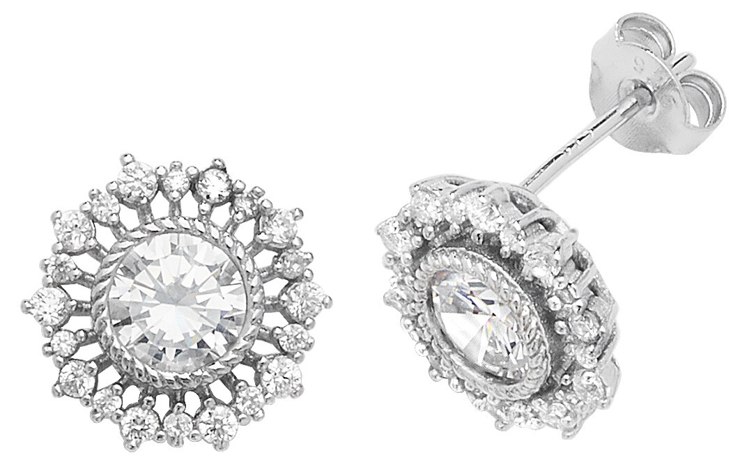 Stud Earrings 925 Sterling Silver Ladies with Cubic Zirconia/CZ - 12mm*13mm-image