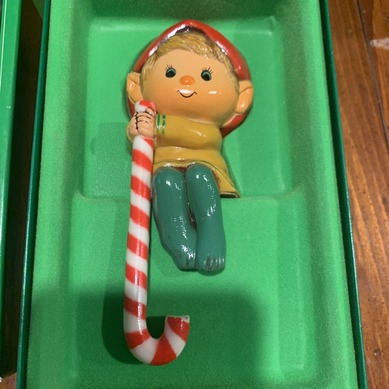 Vintage Hallmark Christmas Stocking Hanger Holder • ELF Candy Cane