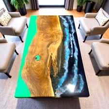 Dining Room Epoxy Table, Wood Resin Table, Farmhouse Sofa Center Table Decor