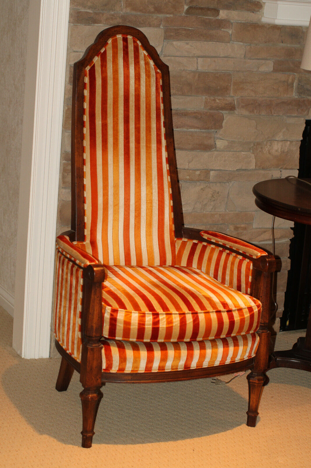 Mid-Century modern Custom High-Back Orange Velvet Chair Throne MCM UNIQUE stripe