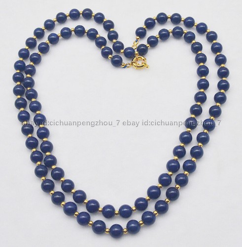 Natural 6/8/10/12mm Blue Lapis Lazuli Round Gemstone Beads Necklaces 16-50'' - Picture 2 of 12
