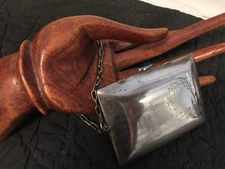 Vintage Antique Silver Carryall Case Mirror Coin Compact Wristlet Purse WOW