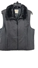 EP PRO Womens Large  Golf Vest Black Furry collar Sleeveless full zip lined Y2k