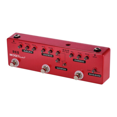 Guitar Multi Effects Pedal 6-in-1 Delay Chorus Distortion Overdrive Booster Buff