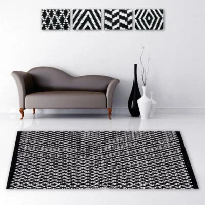 Teppich Läufer Bettvorleger Wohnzimmer Bad Badezimmer Dekoration schwarz & weiß - Bild 1 von 4