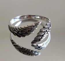 925 Sterling Silver Angel Detailed Wings Ring - Silver Wings Boho Band