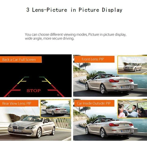 4'' Autokamera Auto KFZ DVR 3Lens Recorder 1080P Dashcam G-sensor Nachtsicht - Bild 6 von 15