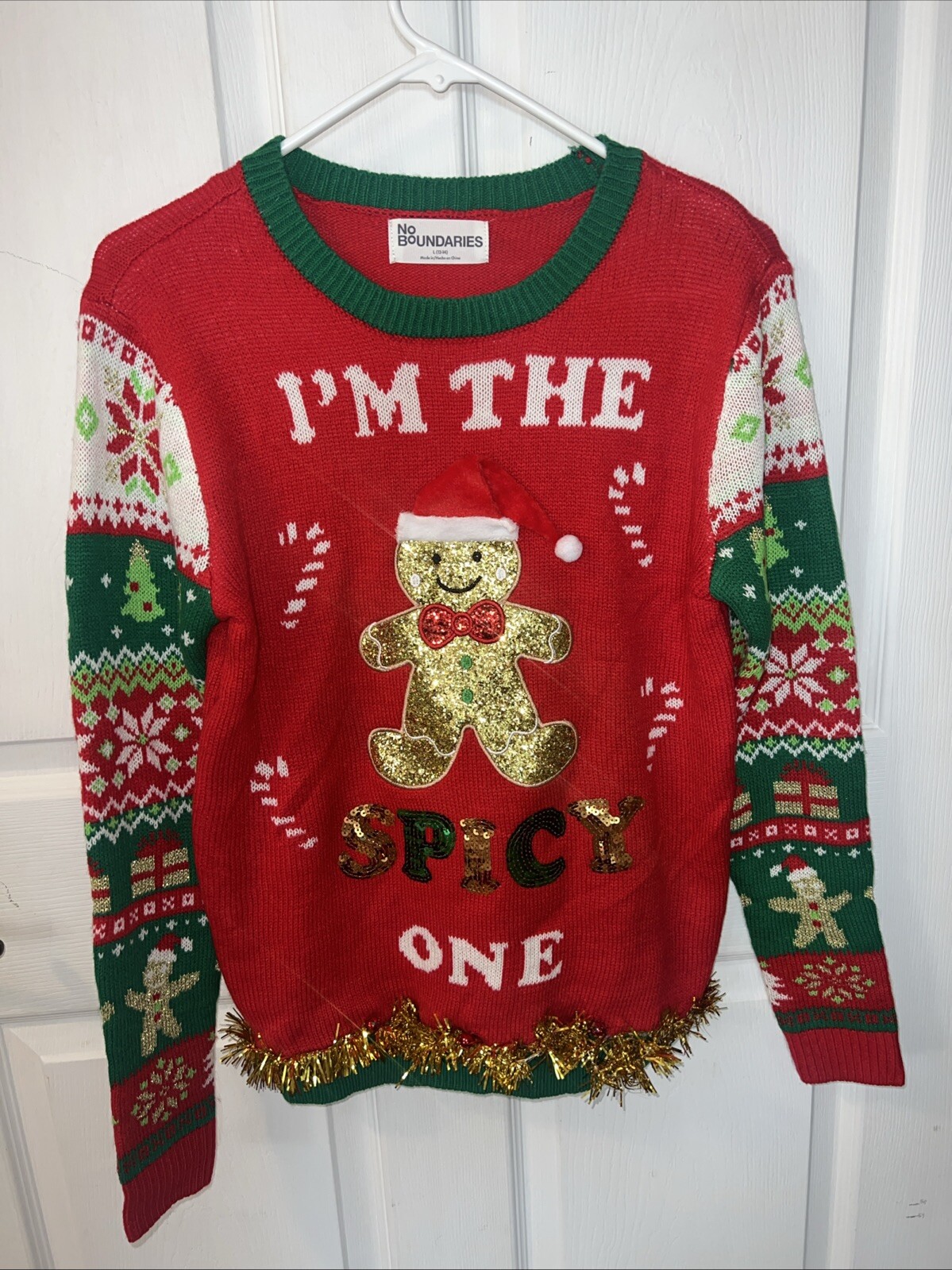 No Boundaries Womens Junior Large (12-14) “I’m The Spicy One”Christmas Sweater