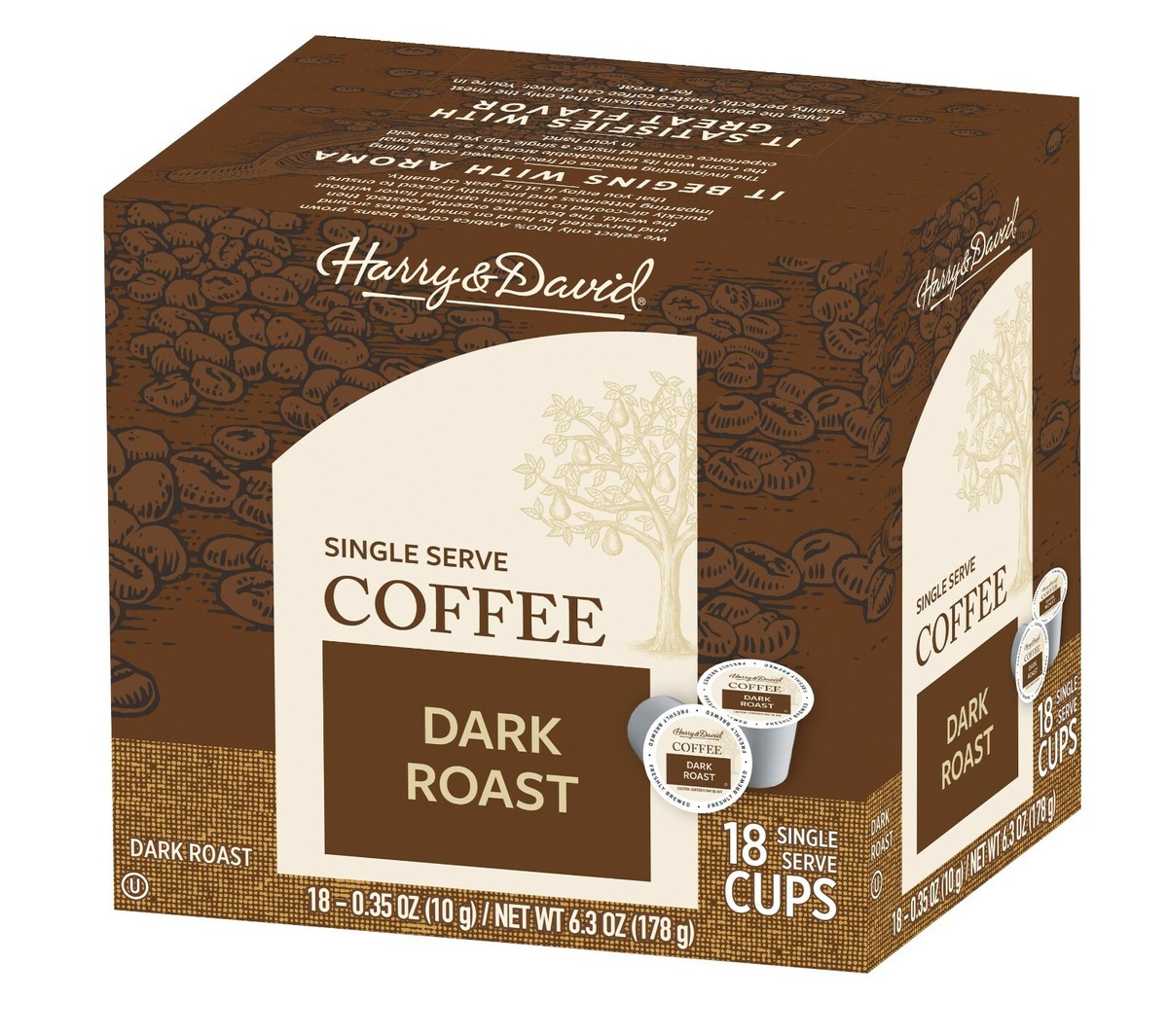 Harry David Gourmet Coffee, Dark Roast, 18 Single Serve Cups