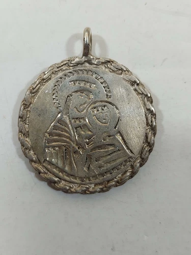 Silver Pendant with Icon of Virgin Mary  & Saint Christopher Hand Made!!!