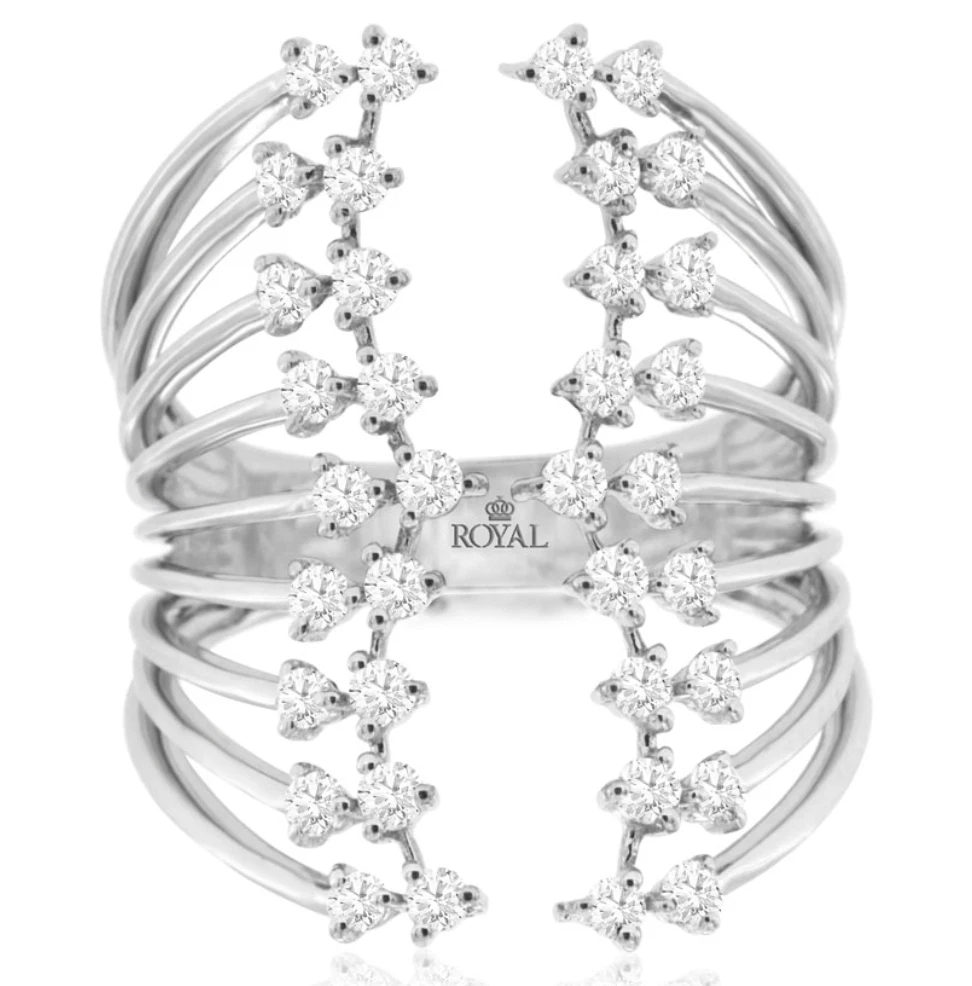 ESTATE EXTRA LARGE .75CT DIAMOND 14KT WHITE GOLD 3D MULTI ROW TENSION FUN RING