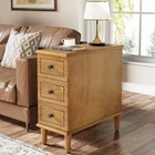 Solid Wood End Table with Drawers, Modern Narrow Slim Side Table Fully Assembled