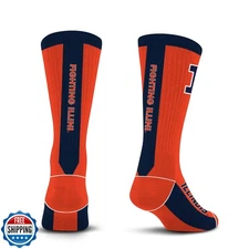 For Bare Feet NCAA ILLINOIS FIGHTING ILLINI MVP Crew Sock Team Color Large