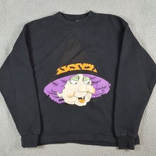 Witch Pumpkin Halloween Size XL Spooky Crewneck Sweatshirt Black Pullover VTG
