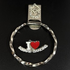 Vintage Square Dancing Towel Ring/Belt Clip  Pin Lot SilverTone Rhinestone READ