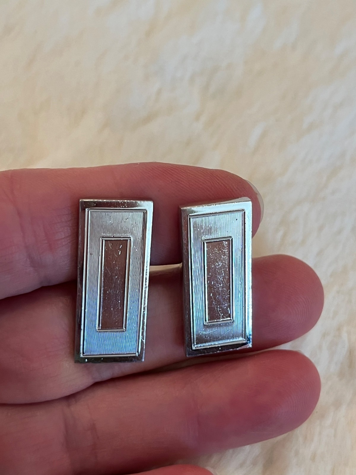 Vintage LaMode Sterling Silver Rectangular Cuffli… - image 7