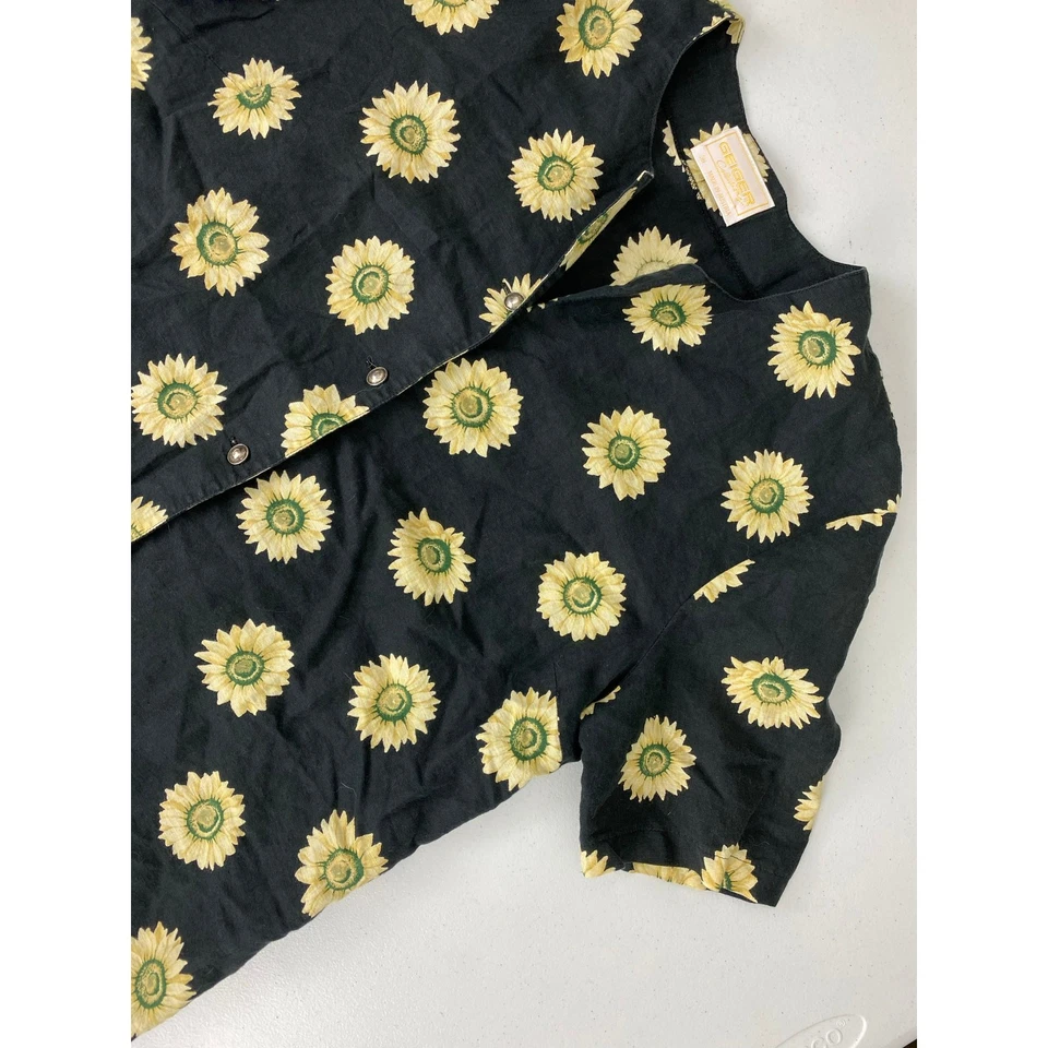 Mujer Geiger Austria Girasol Gráfico Lino Mezcla Abotonada Blusa Top 38  Foto 2 de 4