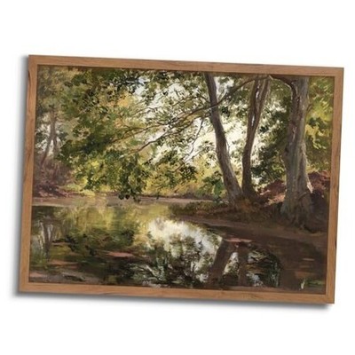 Vintage Wall Art Green Forest Lake Trees 16L'' x 12W'' Green Forest Wall Art